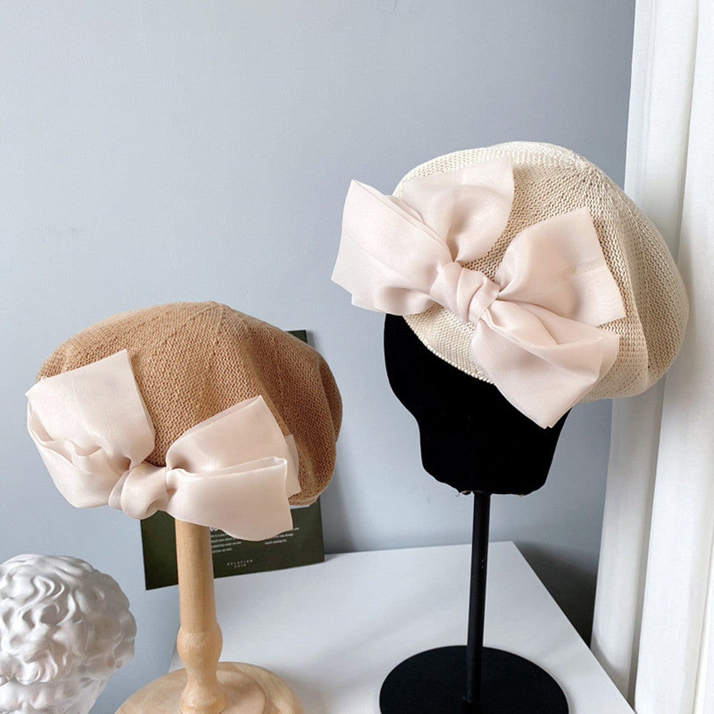 Big Bow Beret Women's Breathable Knit Hat