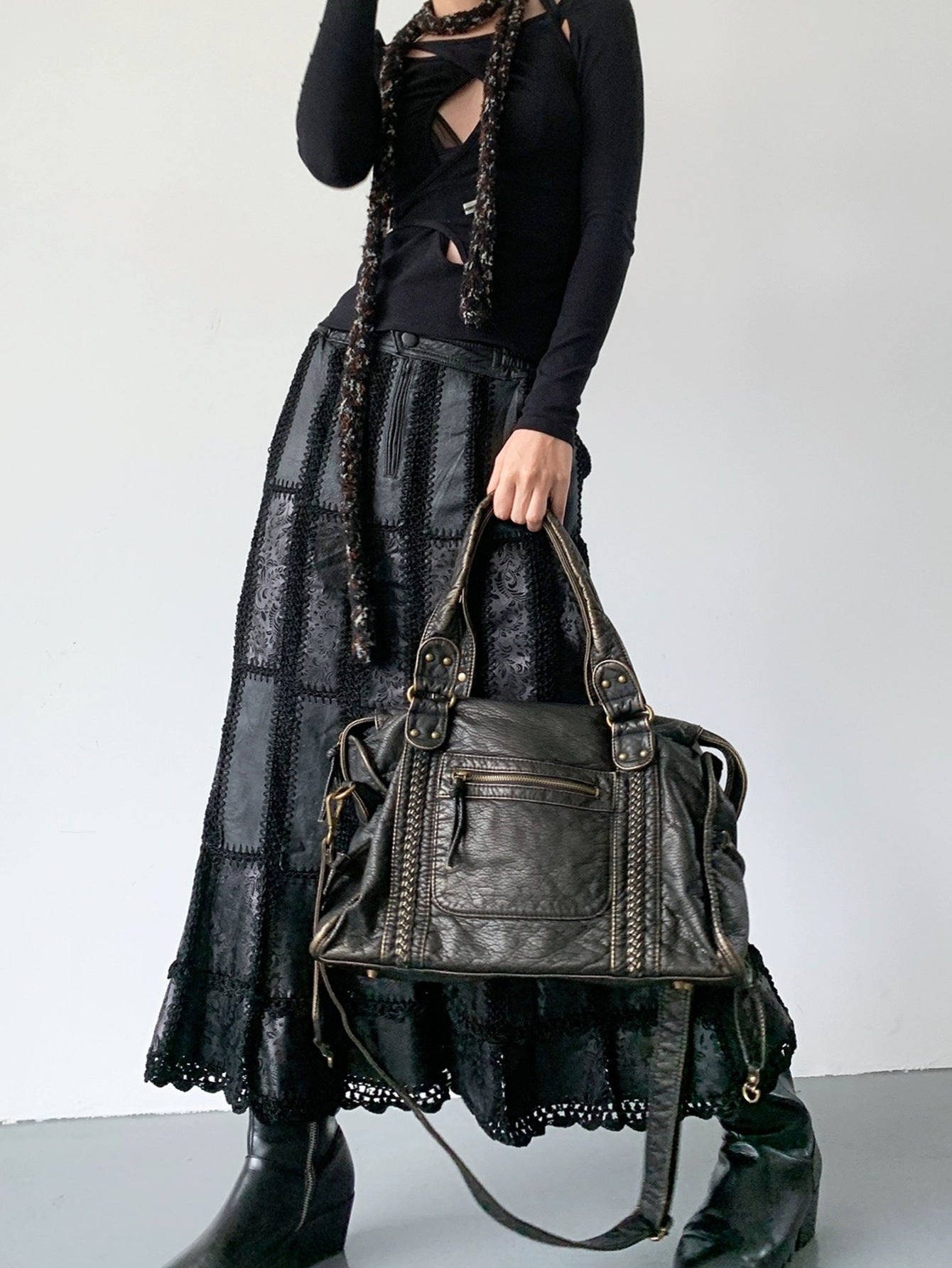 Fashion Retro Worn Looking Washed-out Brushed Large Capacity Soft Motorcycle Bag