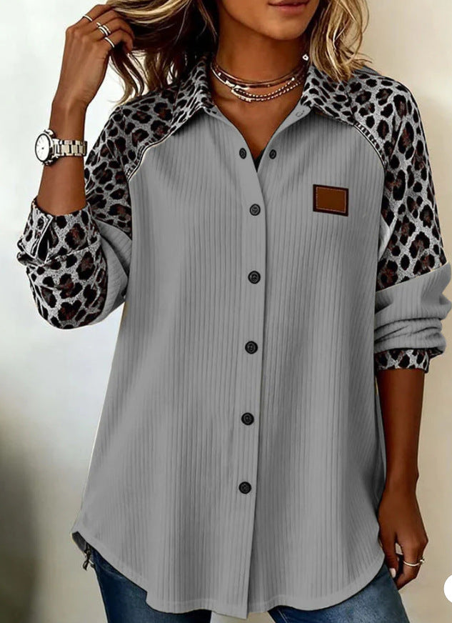 Womens Casual Printed Lapel Blouse Top