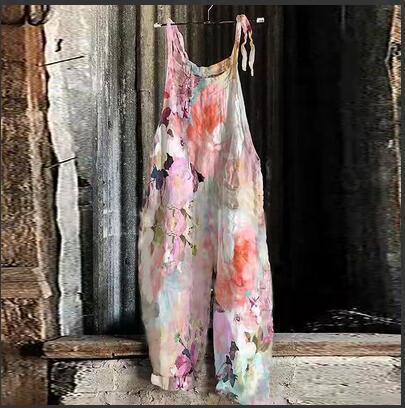 Vintage Print Wide Leg Women's Jumpsuit