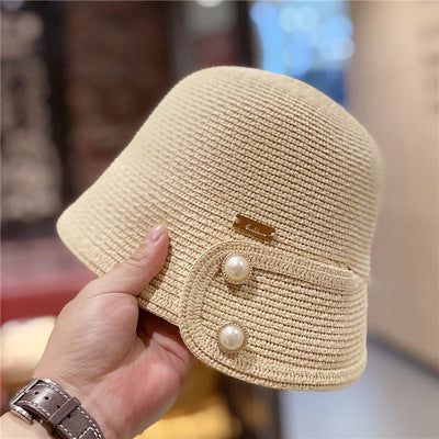 Version Straw Women's Sunscreen Pearl Decoration Fisherman Hat