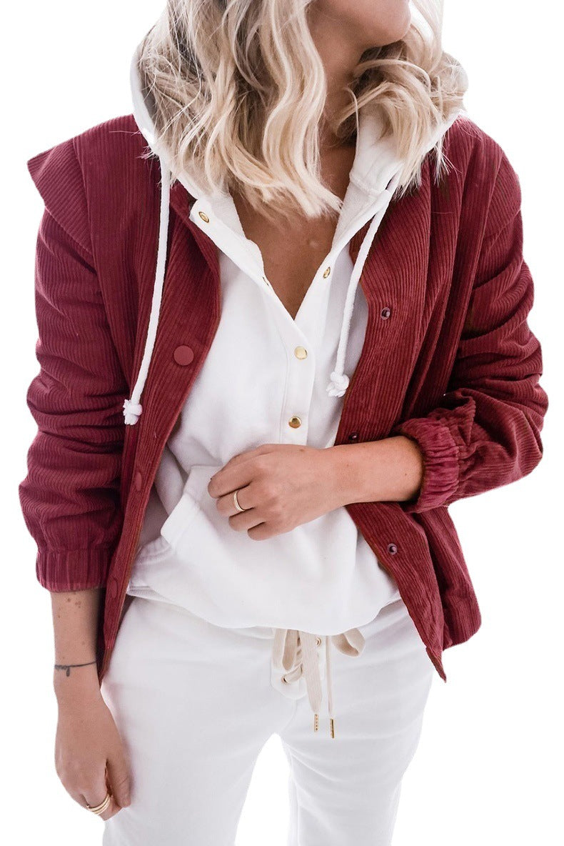 Simple Solid Color Corduroy Cardigan Casual Long Sleeve Jacket