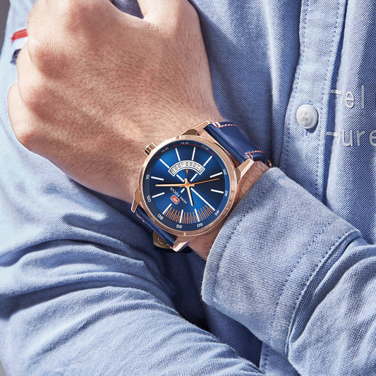 Mens Sports Watch With Calendar Luminous Display Waterproof And Genuine Leather Strap