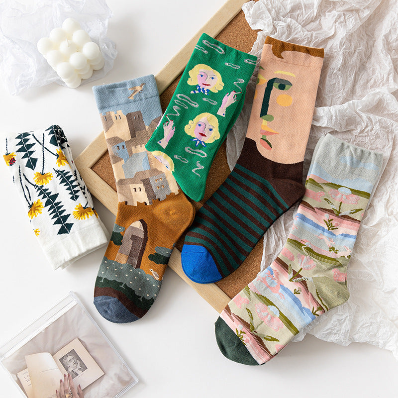 Literary Women Stockings Trend Illustration Color Socks
