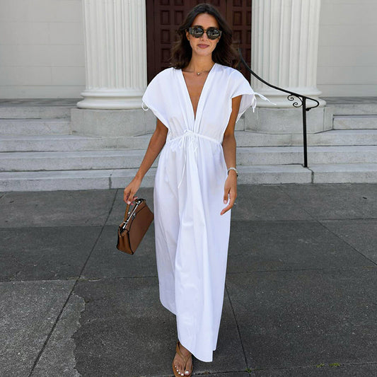 Fashionable Slim-fit V-neck A-line Versatile Dress For Women