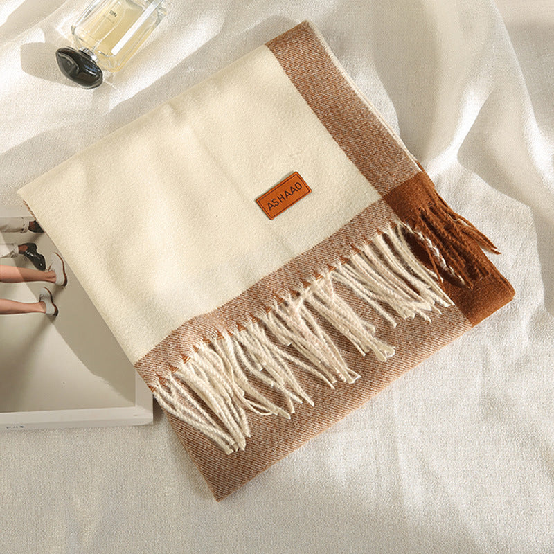 Imitated Wool All-match Double-sided Autumn And Winter Thickened Warm Scarf