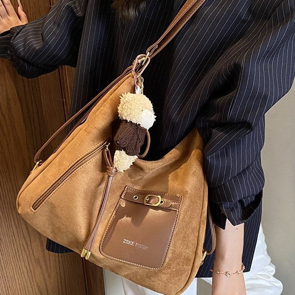 Vintage Suede-lined Large-capacity Bag