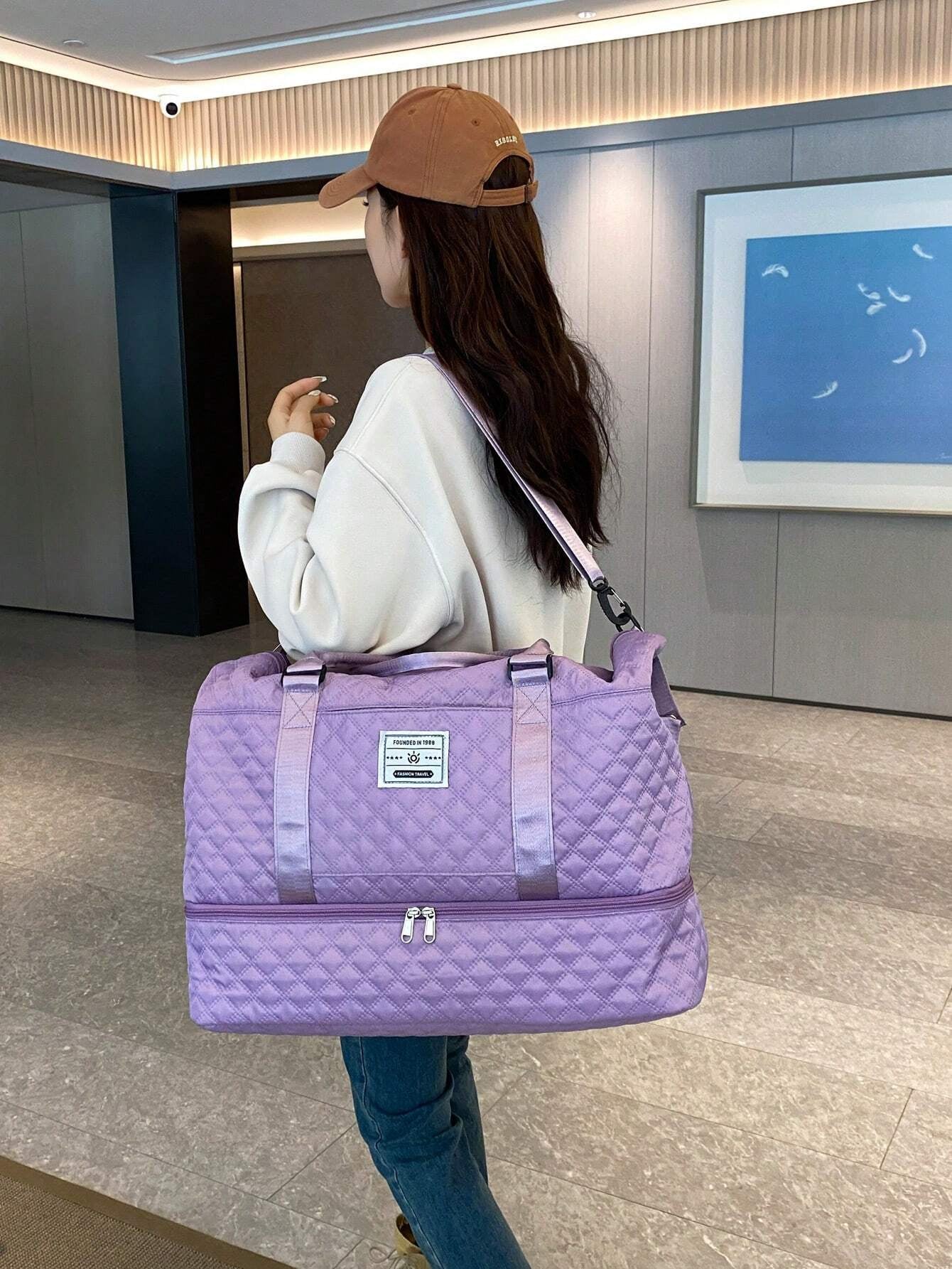 2PCS Large Capacity Travel Duffel Bag, Wet and Dry Separation Fitness Bag, Weekend Overnight Shoulder Bag, Hospital Necessary Mommy Bag, Travel Bag, Holiday Bag, Weekend Bag, Overnight Bag, with a Pull Bar Bag, with Shoe Storage, Durable Boarding Bag, Cosmetics Storage Bag