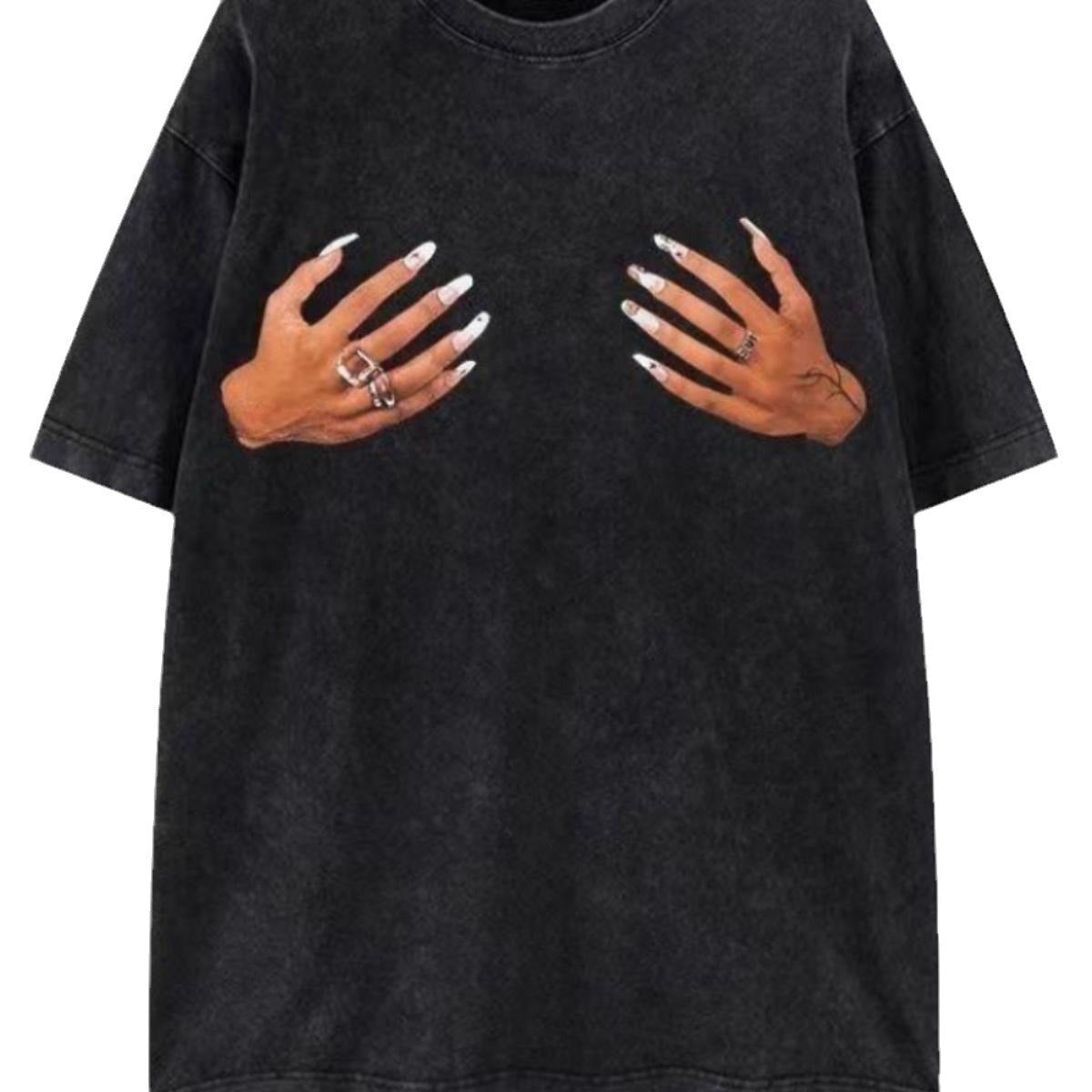 American Washed Distressed Spoof Finger Print Short Sleeve