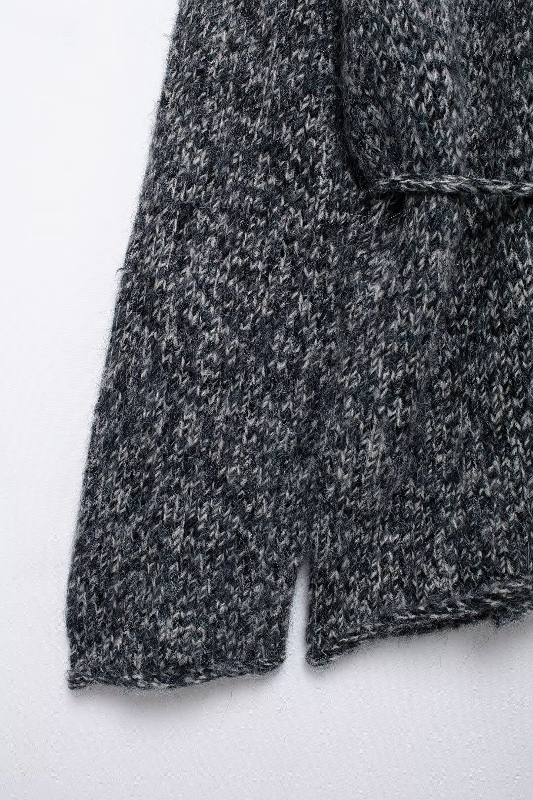 Women's Gray Drawstring Knitted Jacket Coat