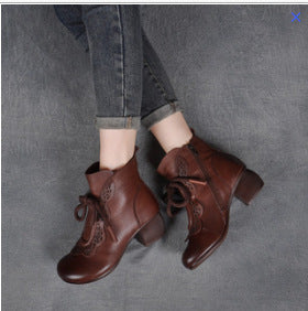 Autumn And Winter New National Style Cowhide Ankle Boots