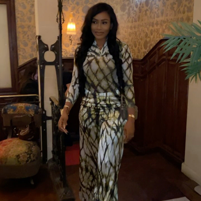Fitted-waist Pleated Maxi Dress With Long Sleeves Women's Two-piece Set