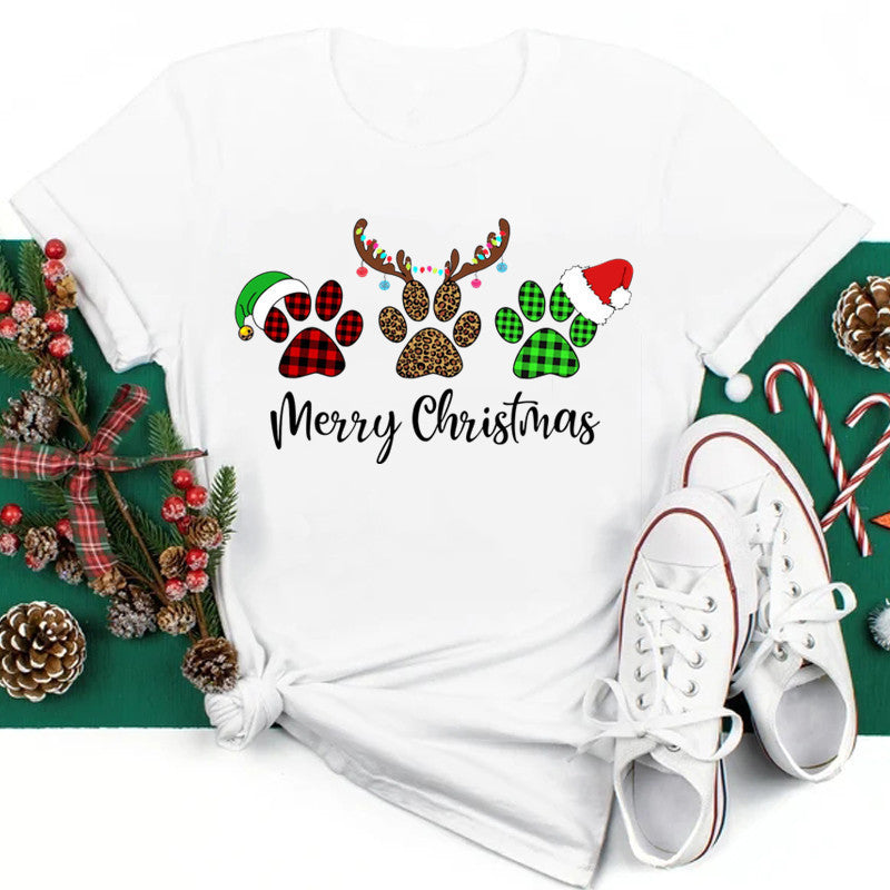 New Year Christmas Plus Size Round Neck Short Sleeve T-shirt
