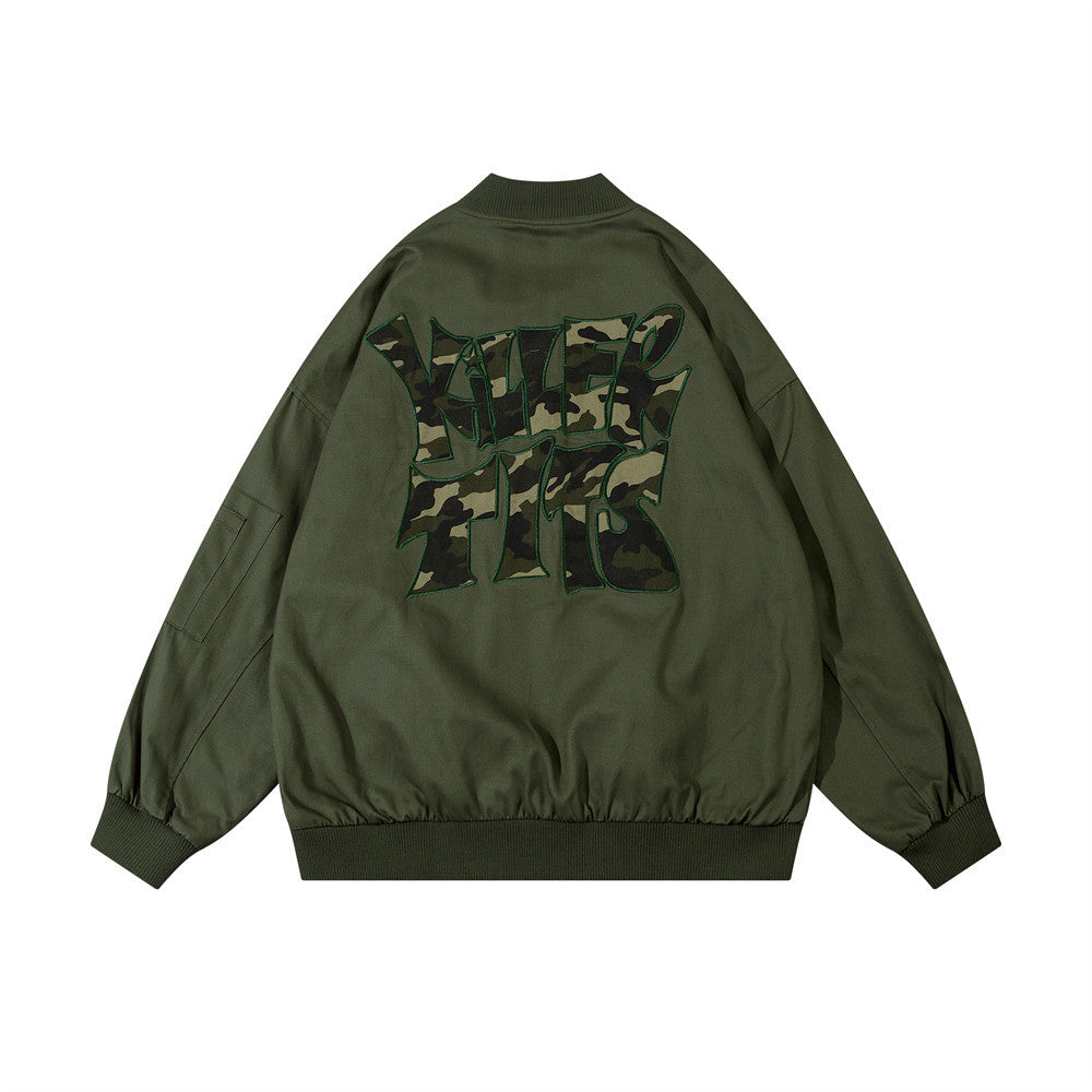 Patch Camouflage Embroidery Letters Casual Jacket Coat