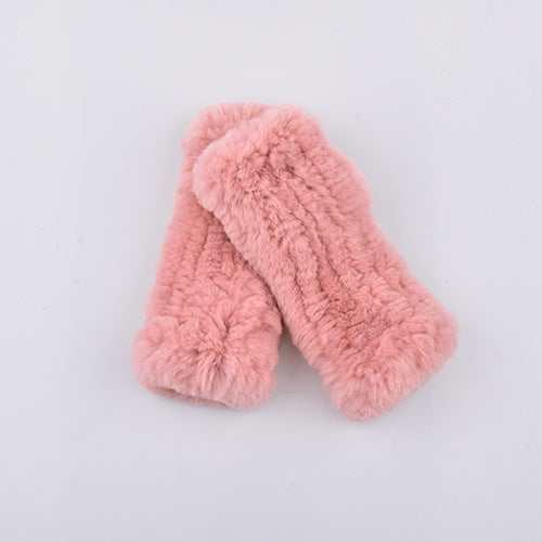 Rabbit Fur Half Finger Gloves Padded