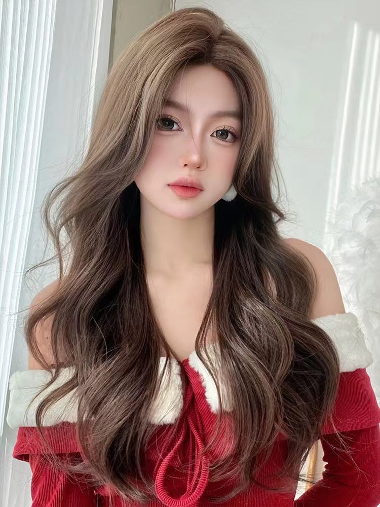 Women's Long Hair Full-head Wig Mid-length Fluffy Eight-character Bangs