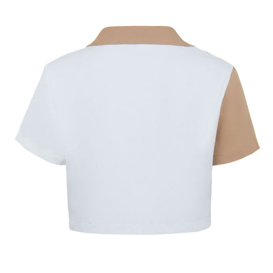 Contrast Paneled Crop Top Pocket Single Breasted Short Sleeve Shirt