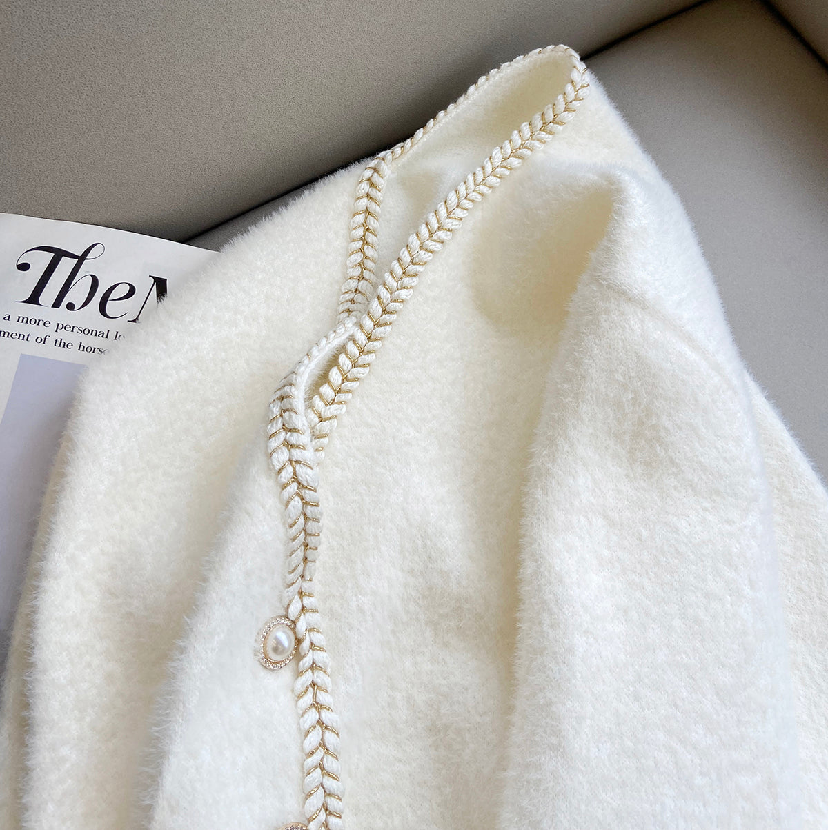 Faux Mink V-Neck Ladies Cardigan Loose And Lazy