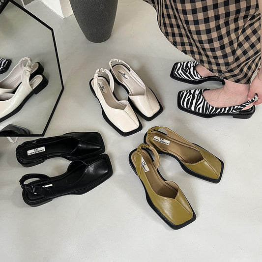 Square Heel Low Heel Empty Back Fashion Shoes