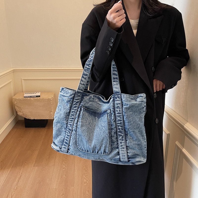 Japanese And Korean Retro Washed Portable Denim Bag