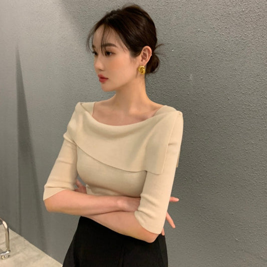 Women's Gentle Temperament Slim Fit One-Line Neck Knit Sweater