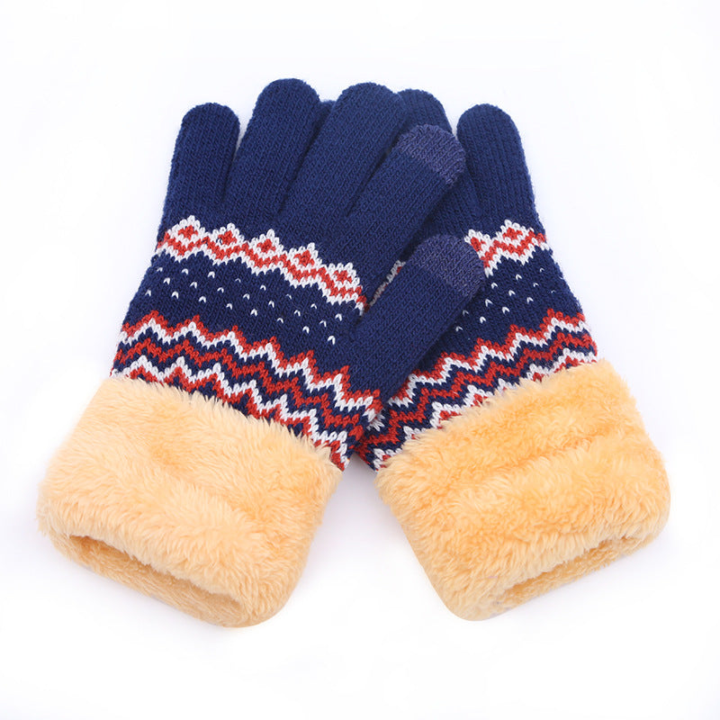 Warm Jacquard Brushed Thickened Gloves