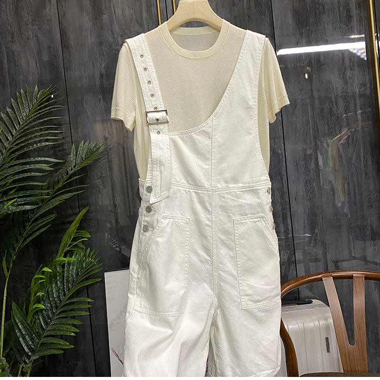 Women's New High Waist Loose Casual Strap Denim Shorts