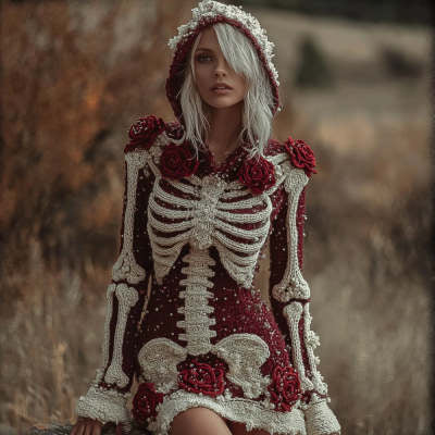 New Digital Dress With A V-neck And Long Sleeves