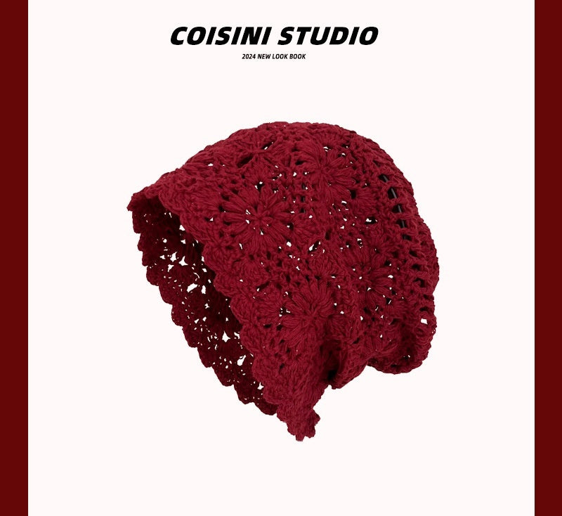 Fashion Hand-woven Tassel Red Crochet Ethnic Style Ear Protection Strap Pullover Hat
