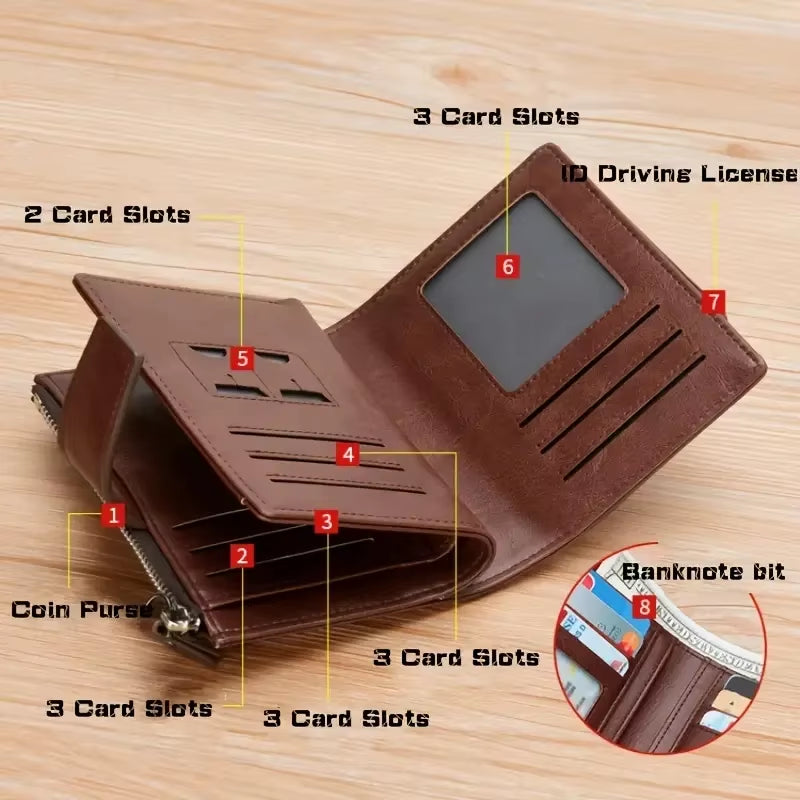 Men'S Coin Purse Wallet RFID Anti-Theft Man Leather Wallet Zipper Business Card Holder Money Bag Wallet Male