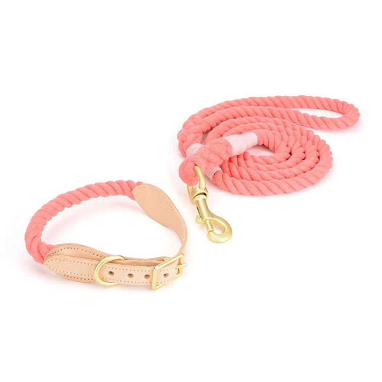 Pet Cowhide Woven Cotton Rope Dog Leash