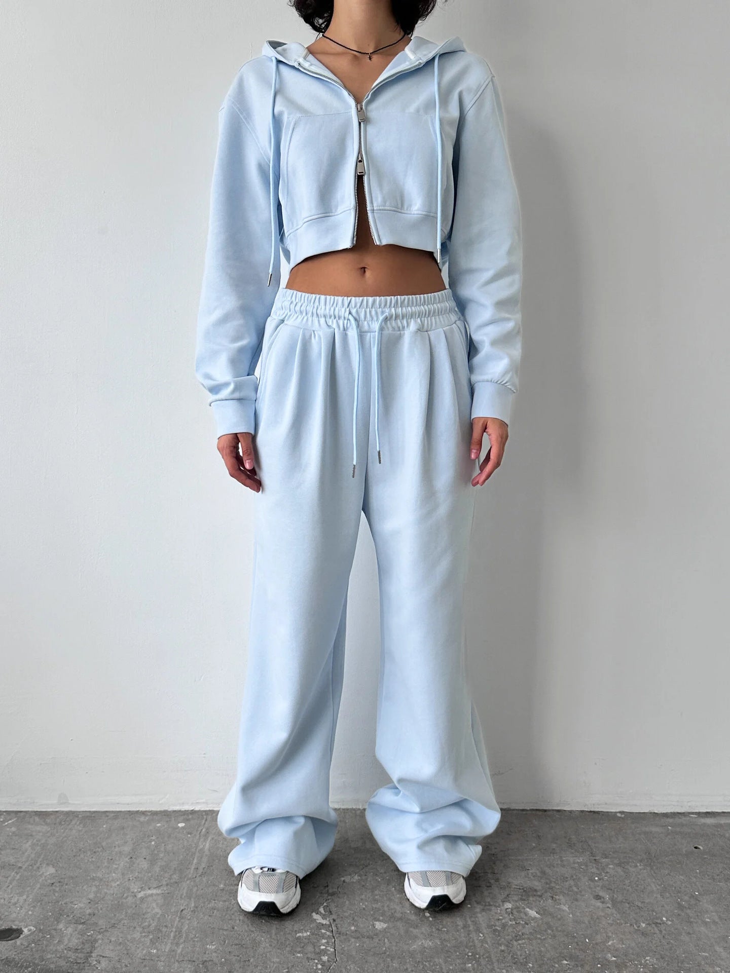 Casual Women's Suit Solid Color Long Sleeve Zip Hoodie Drawstring Sweatpants