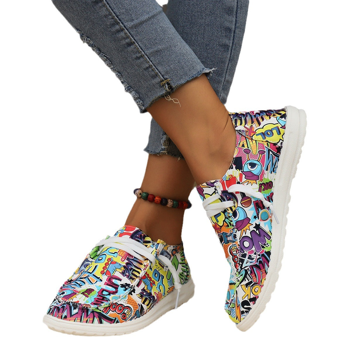Women's Fashionable Simple Graffiti Ethnic Style Canvas Shoes