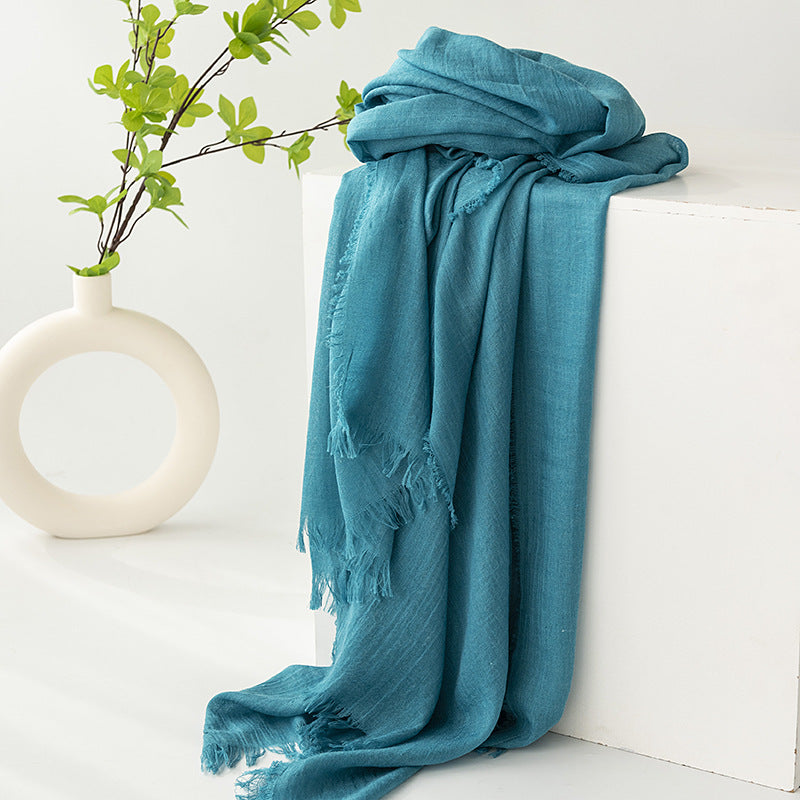 Strict Selection Summer Cotton And Linen Scarf Solid Color Simple Sun Protection