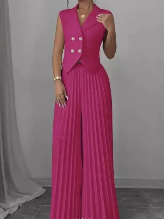 Vest And Pleated Skirt Pants Set For Women