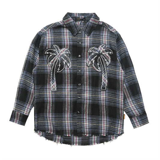 Loose Casual Polo Collar Raw Coconut Embroidered Shirt