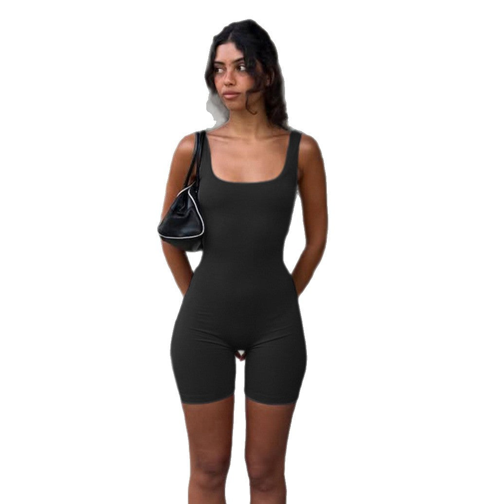 Stylish American-style Athletic U-shaped Open-back Jumpsuit