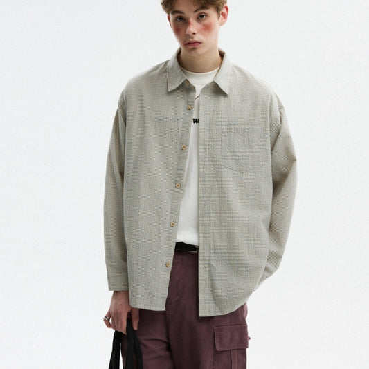 Bubble Texture Plaid Long Sleeve Shirt For Men In Autumn