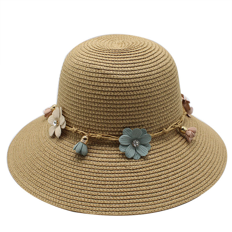 Women's Foldable Sunshade Outdoor Fisherman Flower Straw Hat