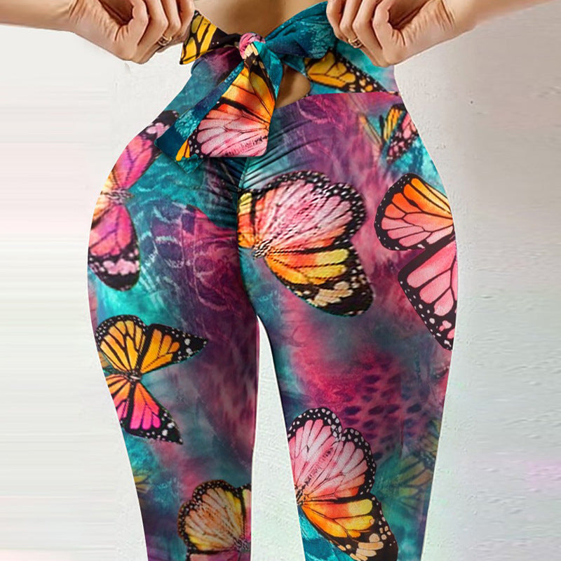 Fitness Høj-elastiske Svedabsorberende Digitalprintede Bowknot Rebbukser Leggings