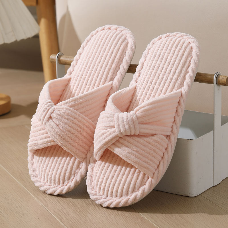 Corduroy Cross Cotton Slippers Home Warm Slippers