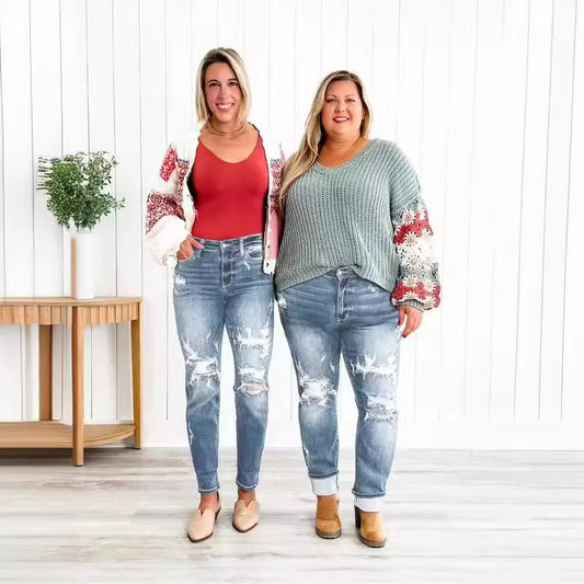 Grænseoverskridende Jeans Uafhængig Station Ripped Midt Talje Pencil Pants Hip Hop Bukser