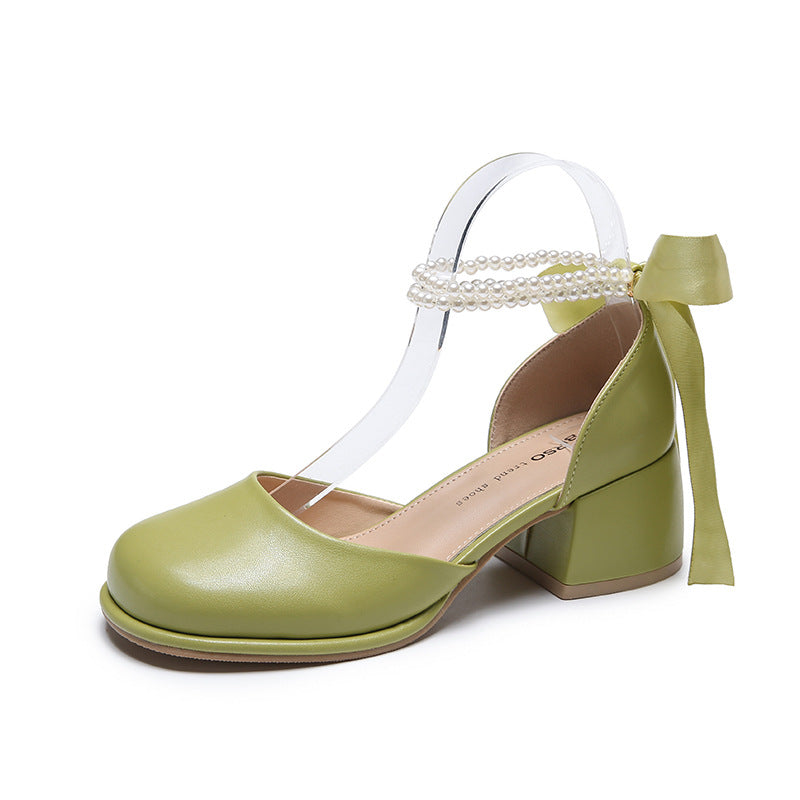 Chunky Heel Pearl Shoes High Quality Mary Jane