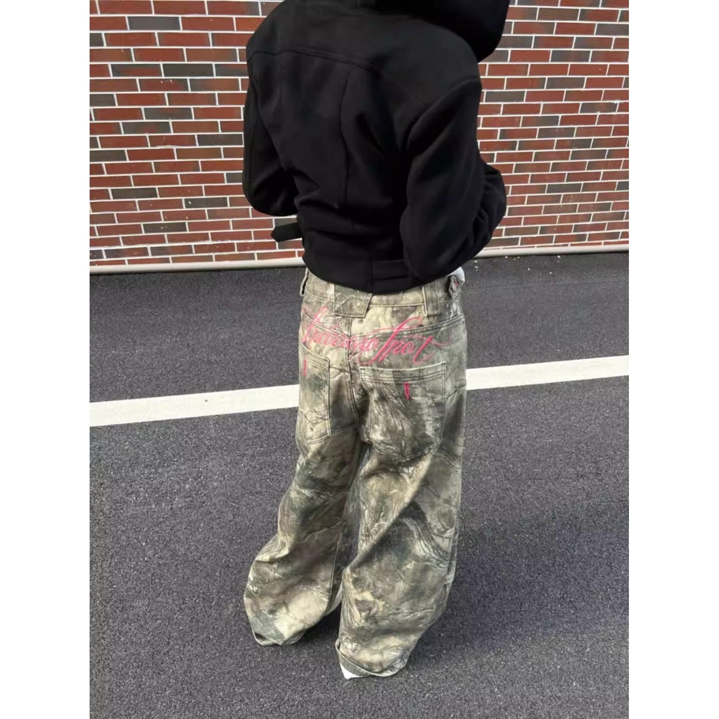 American-style Retro Letter-embroidered Branch Camouflage Casual Pants