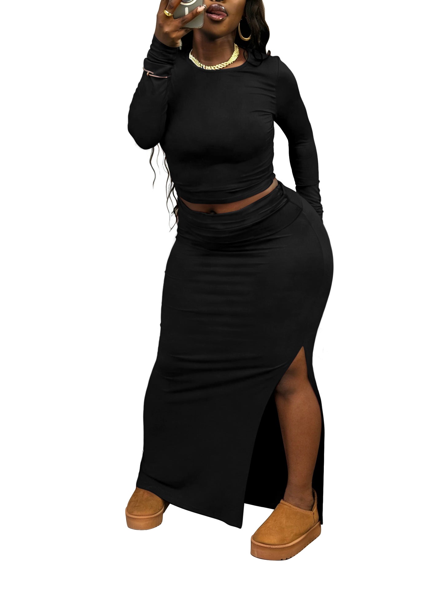 Solid-color Chic Casual Two-piece Set