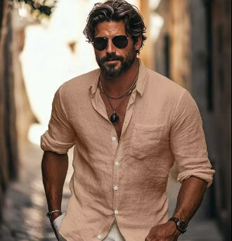 Men's Shirt Lapel Breathable Casual Long Sleeve Chinese Pocket