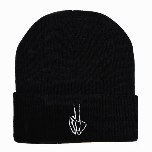 Halloween Ghost Claw Embroidery Knitted Pullover Wool Hat