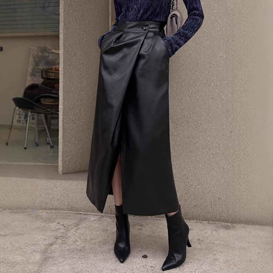 High-waisted Pleated Straight Skirt Petite-friendly Mid-length Bodycon Skirt