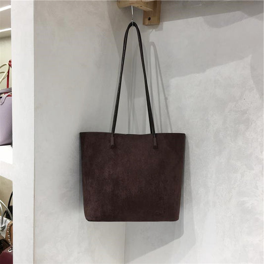 Retro Suede-Like Fabric Simple Handheld Shoulder Tote Bag