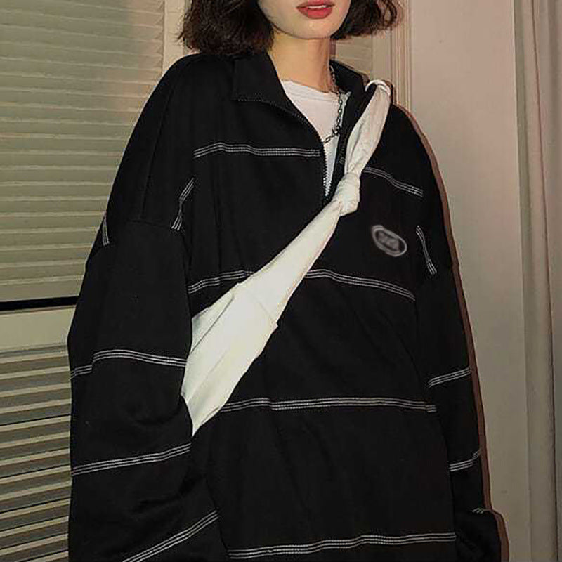 Japanese And Korean Leisure Hong Kong Style Street Top Bright Line Design Printing